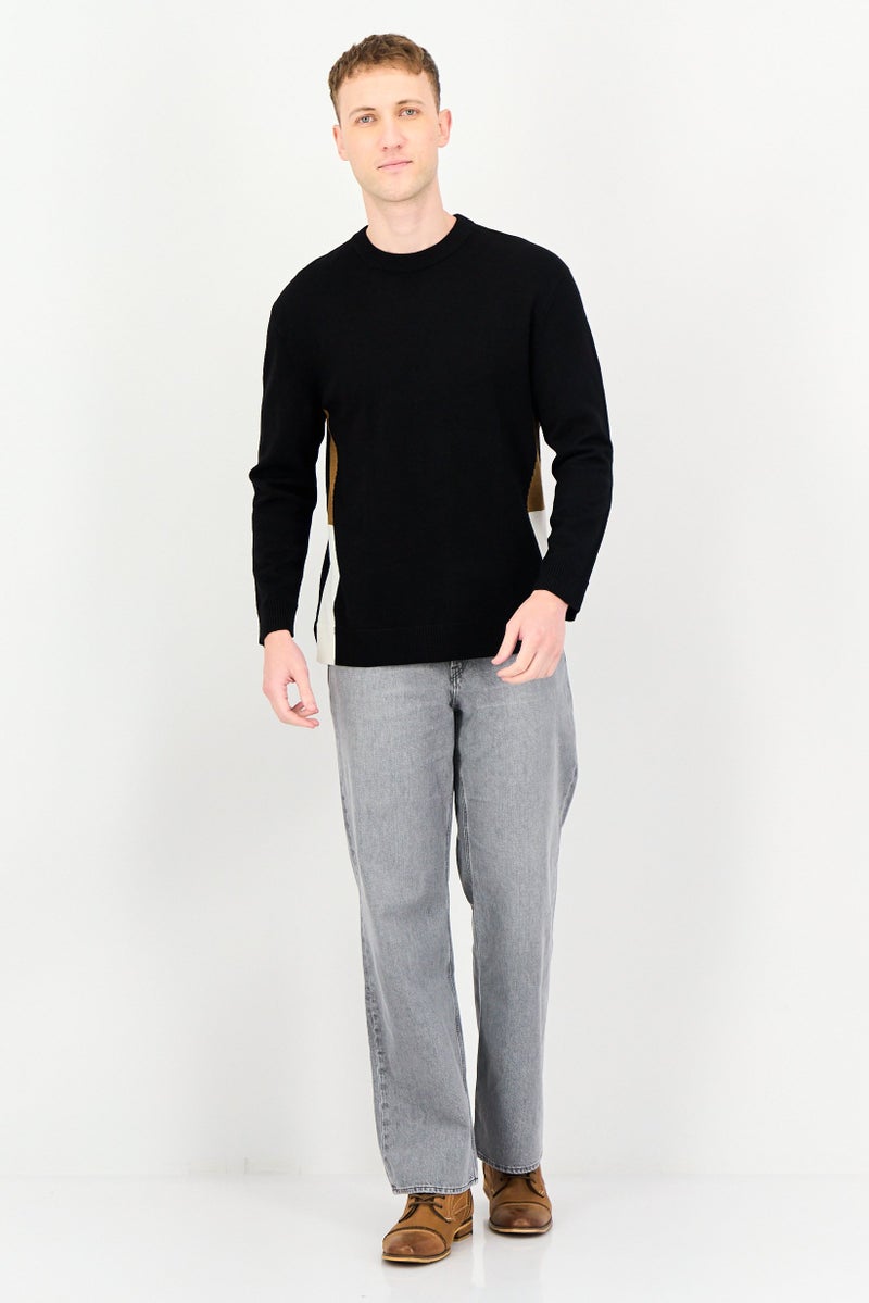 SELECTED Men Ribbed Neck Long Sleeve Sweater, Black - Image 4