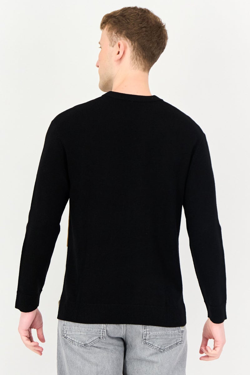 SELECTED Men Ribbed Neck Long Sleeve Sweater, Black - Image 3
