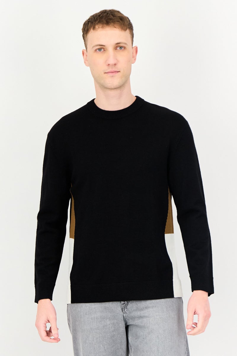 SELECTED Men Ribbed Neck Long Sleeve Sweater, Black - Image 1