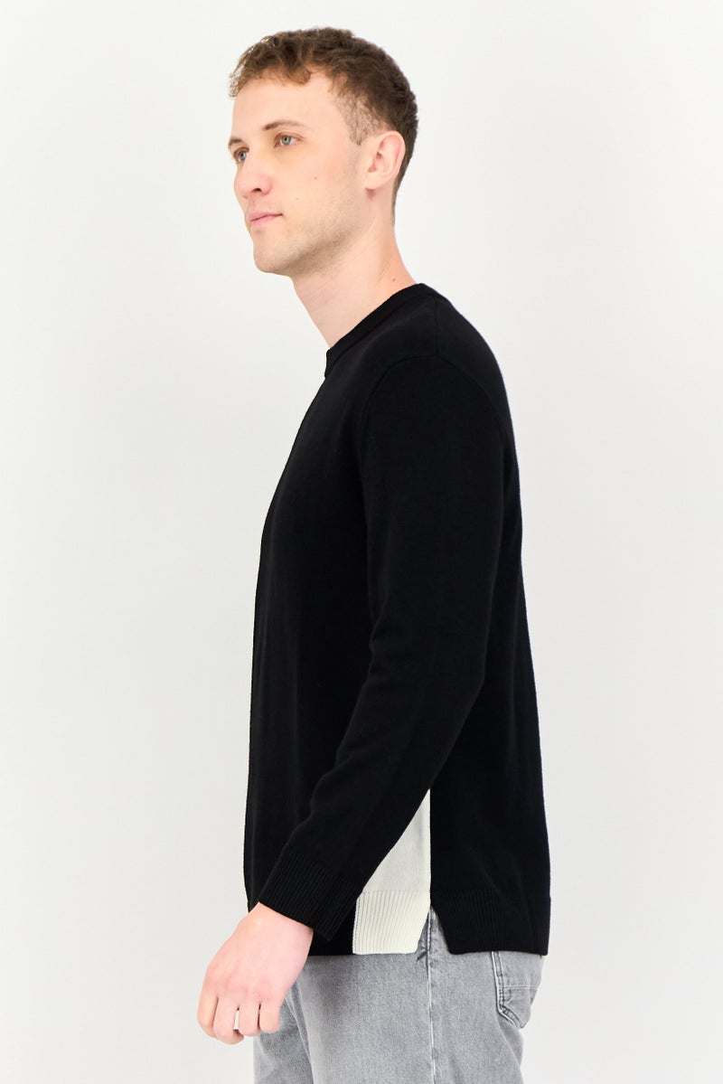 SELECTED Men Ribbed Neck Long Sleeve Sweater, Black - Image 2