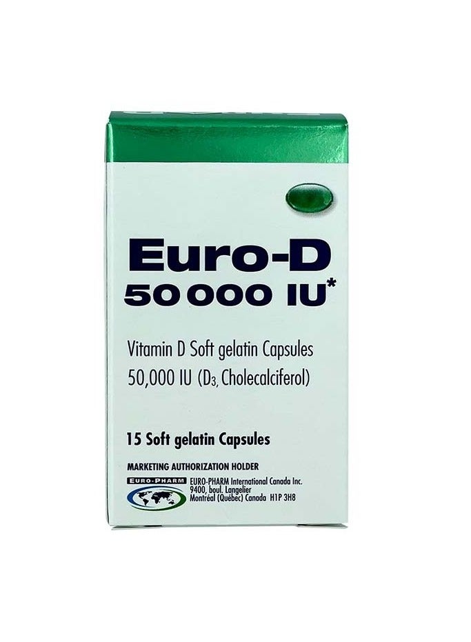 Euro Euro D 50000 IU Vitamin D3 Soft Gel Capsules 15s - Image 1