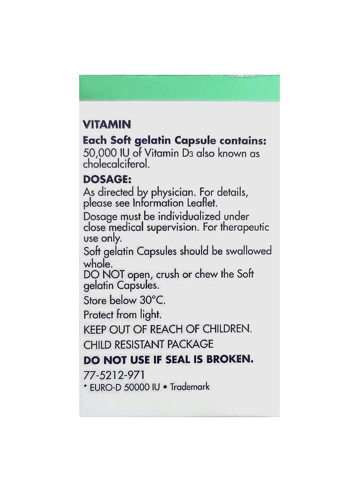 Euro Euro D 50000 IU Vitamin D3 Soft Gel Capsules 15s - Image 2