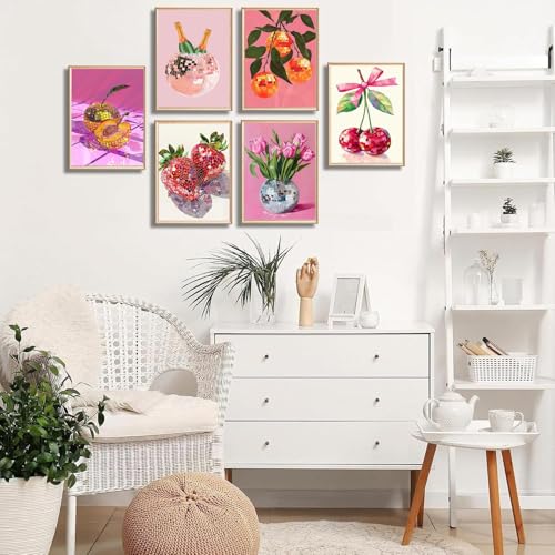 AIBOERL 6 Pack Diamond Art Kits for Adults,Disco Ball Strawberries Diamond Painting Kits for Beginner Round 5D Full Drill Diamond Dots Crafts for Home Wall Decor Gifts 12x16Inch - Image 2