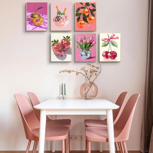 AIBOERL 6 Pack Diamond Art Kits for Adults,Disco Ball Strawberries Diamond Painting Kits for Beginner Round 5D Full Drill Diamond Dots Crafts for Home Wall Decor Gifts 12x16Inch - Image 5