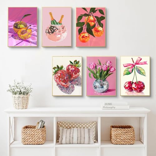 AIBOERL 6 Pack Diamond Art Kits for Adults,Disco Ball Strawberries Diamond Painting Kits for Beginner Round 5D Full Drill Diamond Dots Crafts for Home Wall Decor Gifts 12x16Inch - Image 4