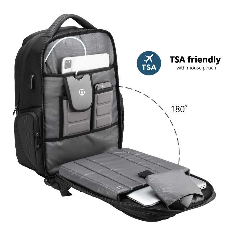 Swissdigital Design Men's Laptop Backpack for College and Business Travel with Integrated USB Charging Port and RFID Protection Fits Laptops up to 15.6 Inch, Black | SD1695-01 - Image 5