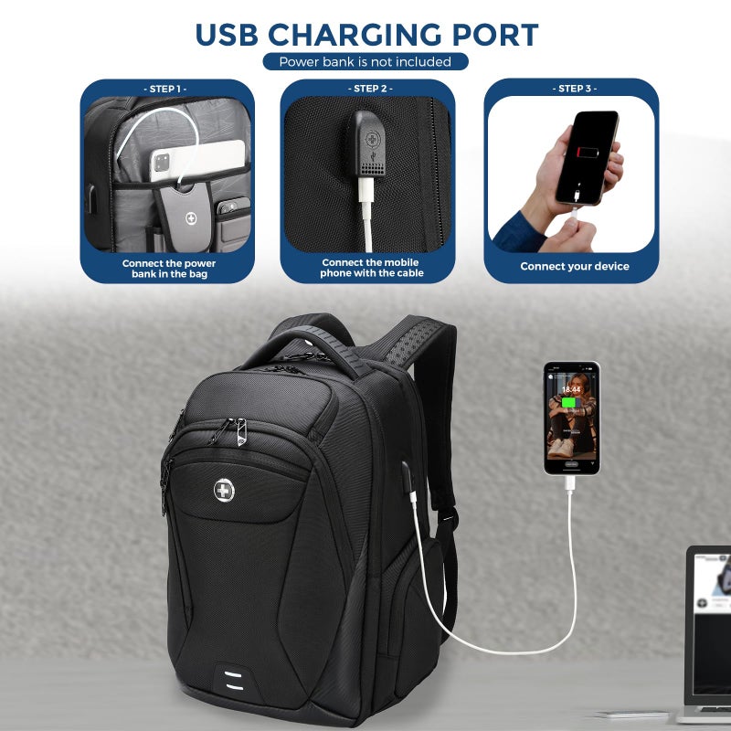 Swissdigital Design Men's Laptop Backpack for College and Business Travel with Integrated USB Charging Port and RFID Protection Fits Laptops up to 15.6 Inch, Black | SD1695-01 - Image 3