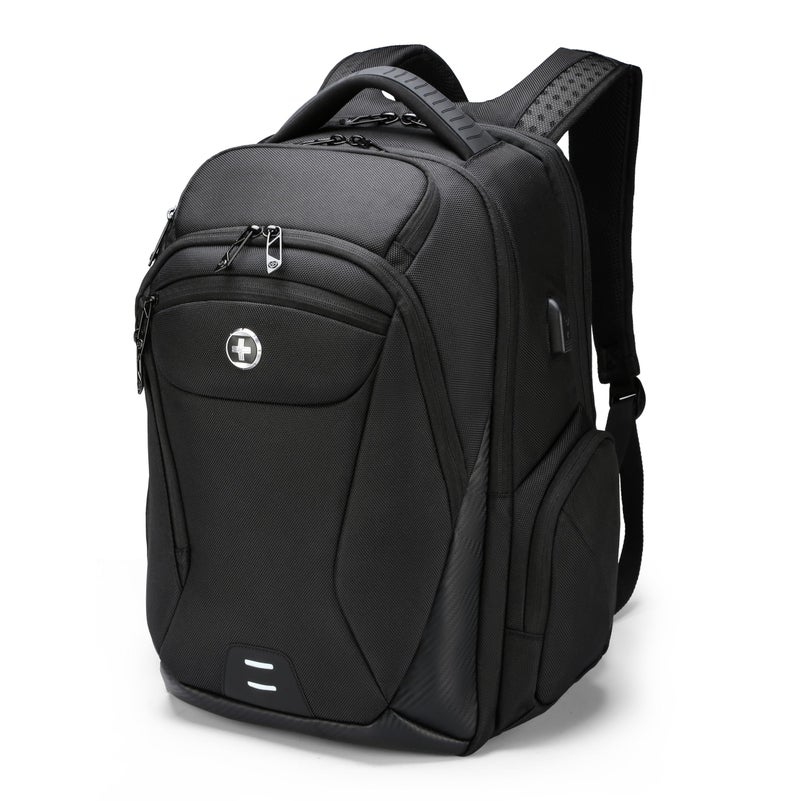 Swissdigital Design Men's Laptop Backpack for College and Business Travel with Integrated USB Charging Port and RFID Protection Fits Laptops up to 15.6 Inch, Black | SD1695-01 - Image 1