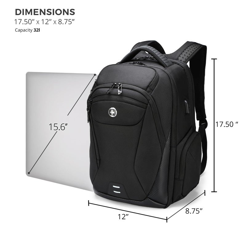 Swissdigital Design Men's Laptop Backpack for College and Business Travel with Integrated USB Charging Port and RFID Protection Fits Laptops up to 15.6 Inch, Black | SD1695-01 - Image 4
