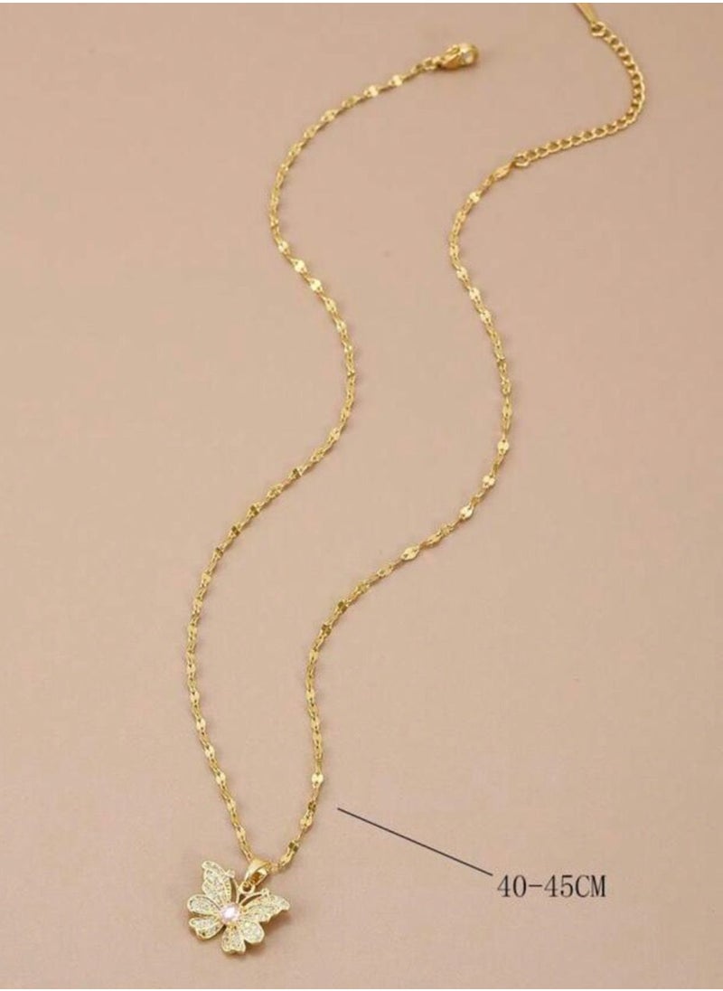 sixtyfour Elegant Stainless Steel Gold Plated Necklace For Women  - Image 3