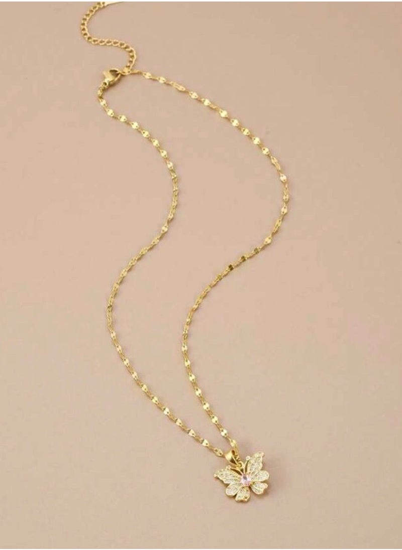 sixtyfour Elegant Stainless Steel Gold Plated Necklace For Women  - Image 2