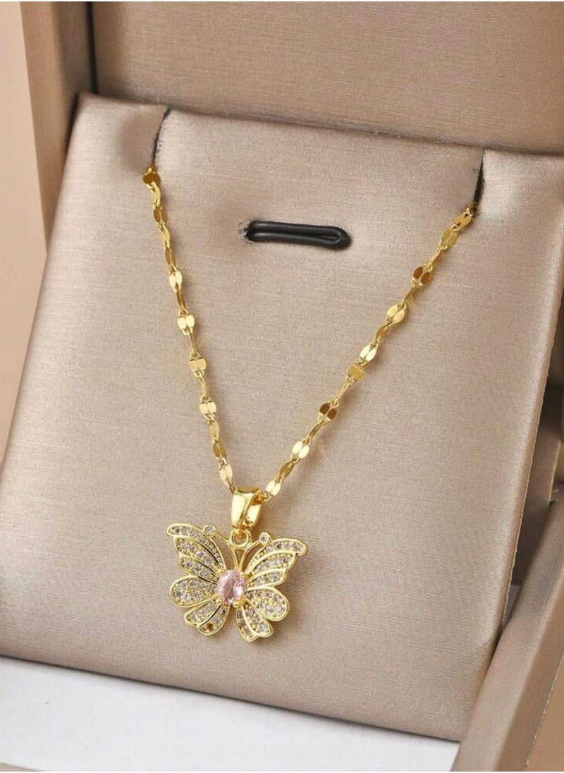 sixtyfour Elegant Stainless Steel Gold Plated Necklace For Women  - Image 1