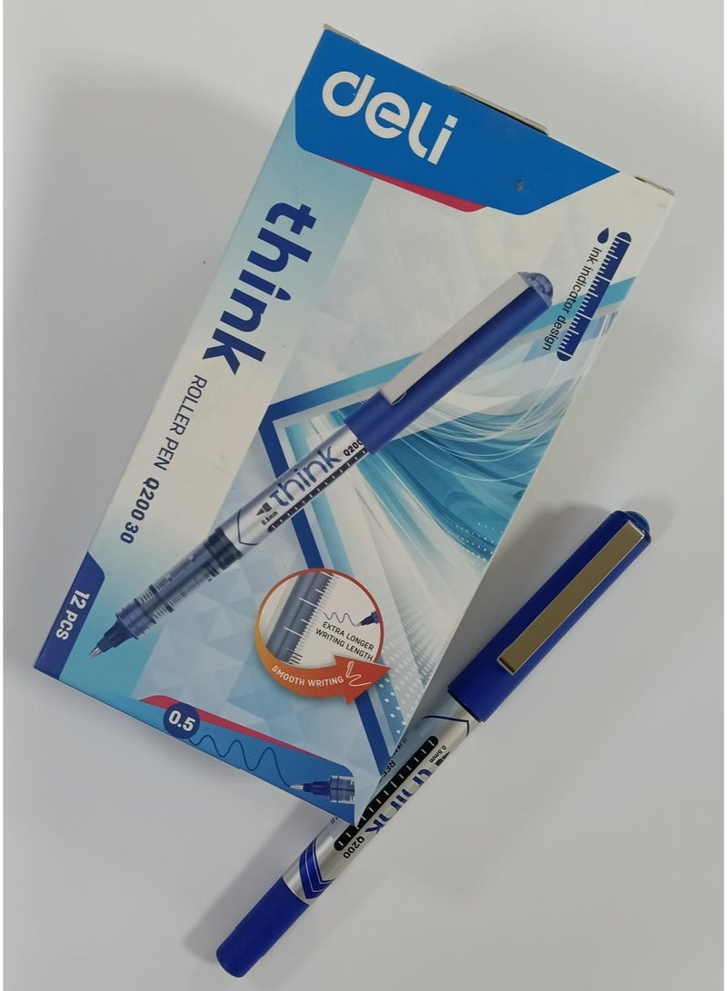 ديلي أقلام حبر جاف ديلي ثينك Q20030 فائقة الدقة، 12 قطعة، أزرق - Image 1