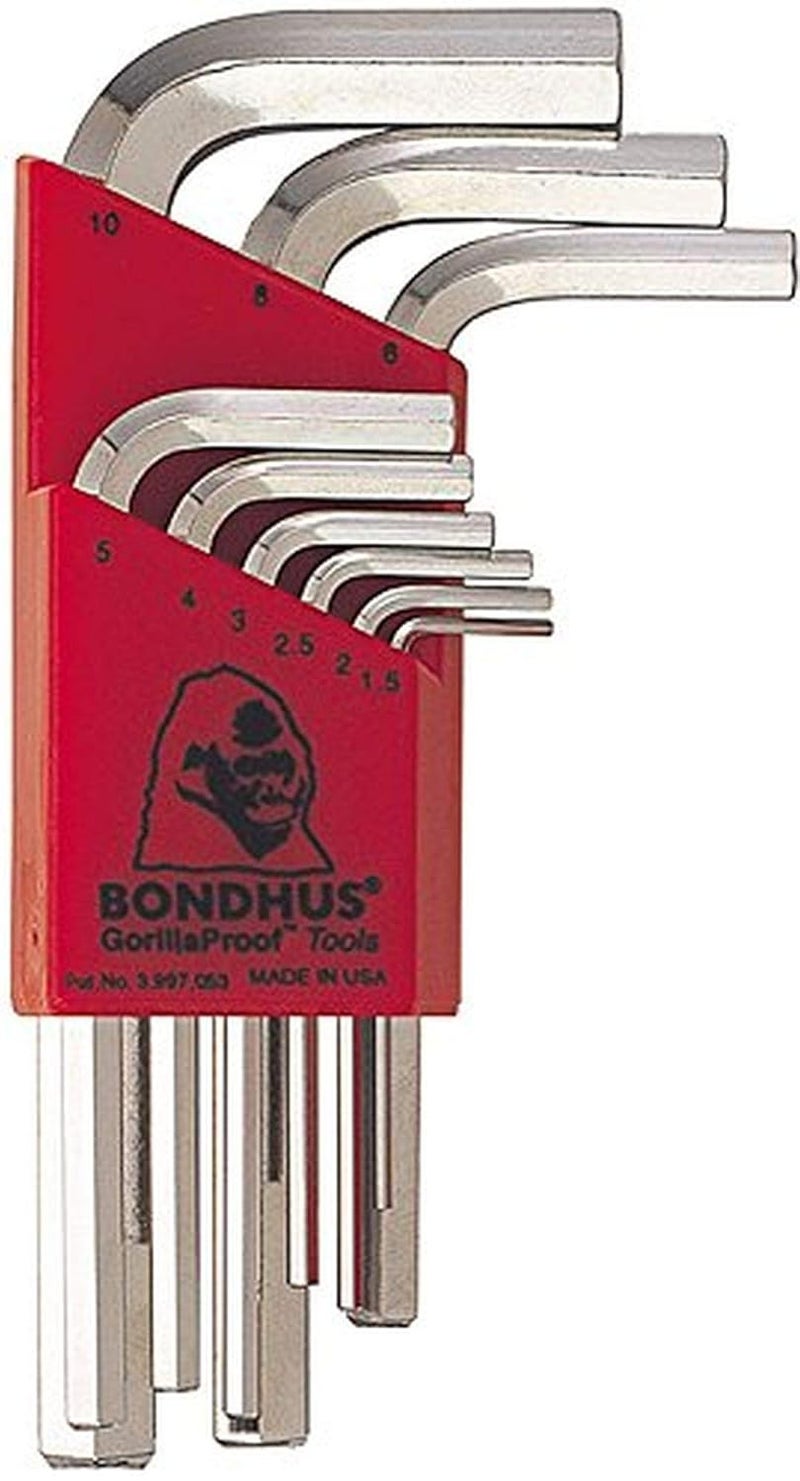 Bondhus Bondhus 16299 Set of 9 Hex Lwrenches with BriteGuard Finish Short Length sizes 1510mm 