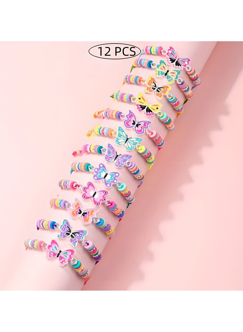 LIXADA 12pcs Exquisite Cute Butterfly Alloy Drip Oil Accessories Soft Clay Youngster's Adjustable Animal Bracelet Girls' Accessory Holiday Birthday Gift Set (Random Color)  - Image 1