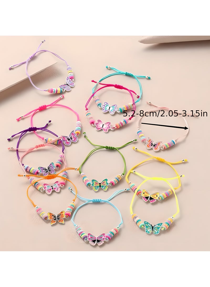 LIXADA 12pcs Exquisite Cute Butterfly Alloy Drip Oil Accessories Soft Clay Youngster's Adjustable Animal Bracelet Girls' Accessory Holiday Birthday Gift Set (Random Color)  - Image 3