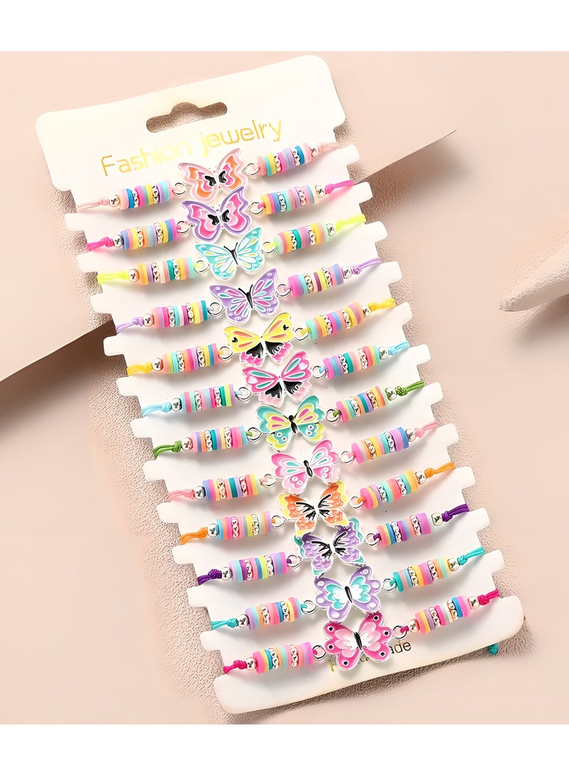 LIXADA 12pcs Exquisite Cute Butterfly Alloy Drip Oil Accessories Soft Clay Youngster's Adjustable Animal Bracelet Girls' Accessory Holiday Birthday Gift Set (Random Color)  - Image 4