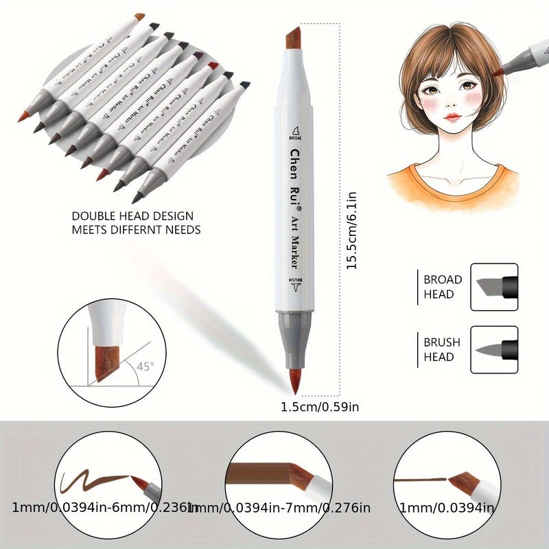 Chenrui 100 Colors Dual Tip Art Marker Set Sketch Markers Dot Markers And Oblique Tip Permanent Markers With Pen Holder And Fineliner Pen Drawing Toolkit For Adult Artists Anime Coloring Grey - Image 4