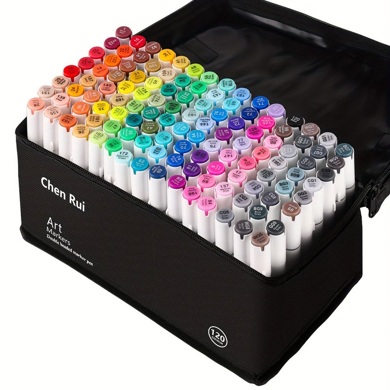 Chenrui 100 Colors Dual Tip Art Marker Set Sketch Markers Dot Markers And Oblique Tip Permanent Markers With Pen Holder And Fineliner Pen Drawing Toolkit For Adult Artists Anime Coloring Grey - Image 2