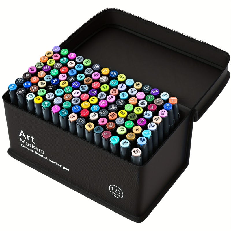 Chenrui 100 Colors Dual Tip Art Marker Set Sketch Markers Dot Markers And Oblique Tip Permanent Markers With Pen Holder And Fineliner Pen Drawing Toolkit For Adult Artists Anime Coloring Grey - Image 5