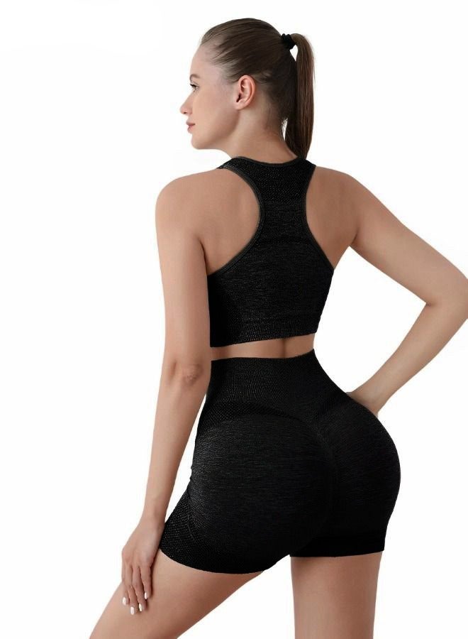 Women's Seamless Workout Sets 2 Pieces Outfit High Waist Gym Shorts Sports Bra Activewear Sets for Yoga Workout - Image 1