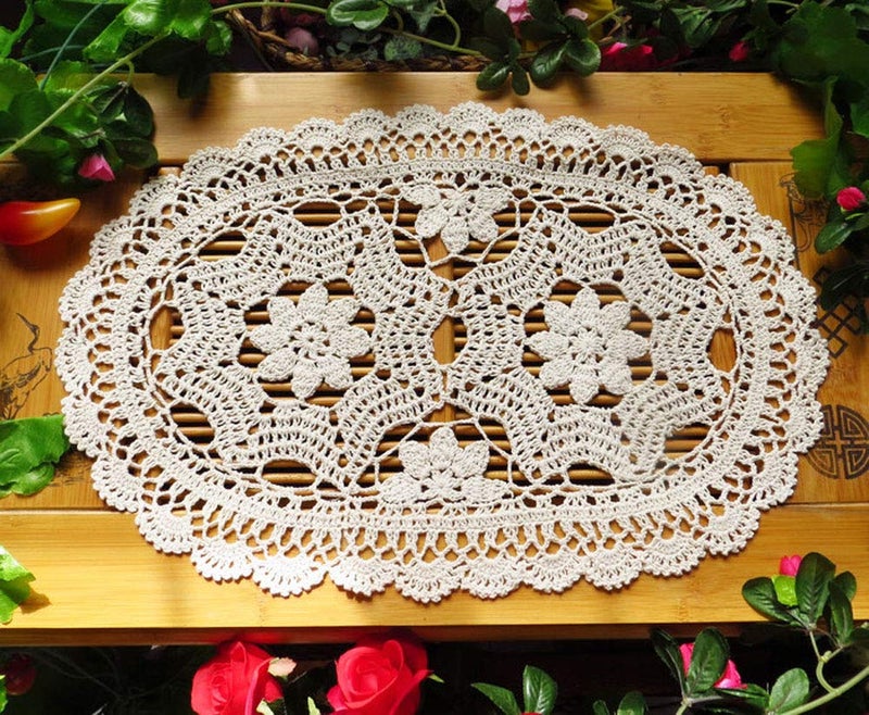 لايفيغو مفرش طاولة دائري يدوي الصنع من الكروشيه 12 × 20 بوصة أبيض 2 قطعة