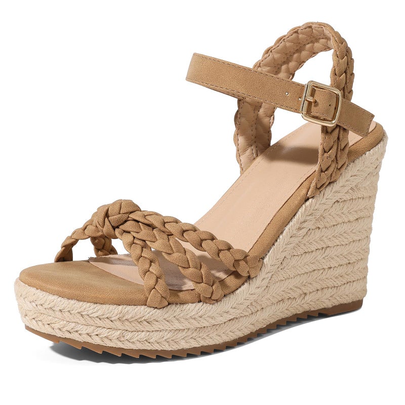 mikarka Espadrille Wedge Sandals for Women Braided Knot Ankle Strap Open Toe Platform Sandals - Image 1