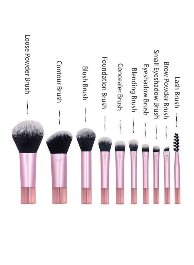 Zcheer Mini Makeup Brush Set 10PCS with PU Pouch, Portable Cosmetic Brushes for Foundation, Blush, Eyeshadow & Eyebrows, Vegan Friendly, Soft Synthetic Bristles, Waterproof Resin Handles, Travel-Friendly, Includes Free Sponge & Powder Puff - Image 3