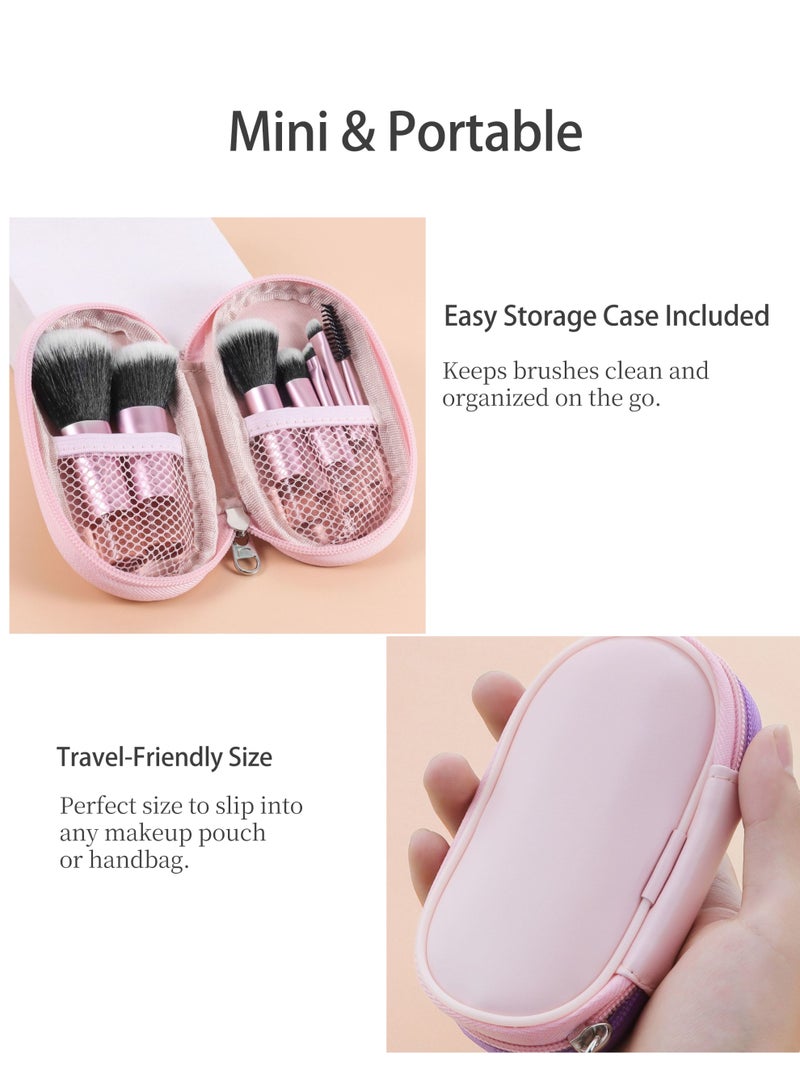 Zcheer Mini Makeup Brush Set 10PCS with PU Pouch, Portable Cosmetic Brushes for Foundation, Blush, Eyeshadow & Eyebrows, Vegan Friendly, Soft Synthetic Bristles, Waterproof Resin Handles, Travel-Friendly, Includes Free Sponge & Powder Puff - Image 4