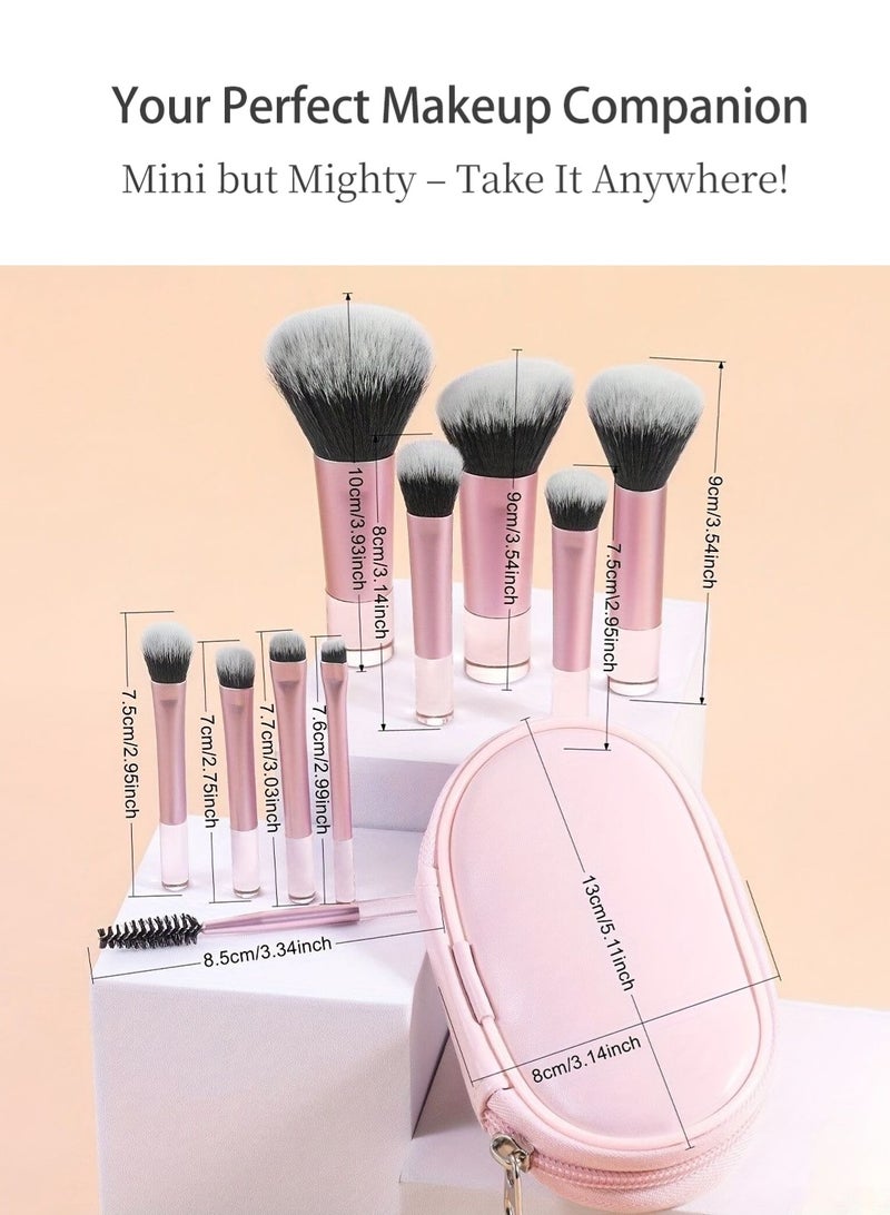 Zcheer Mini Makeup Brush Set 10PCS with PU Pouch, Portable Cosmetic Brushes for Foundation, Blush, Eyeshadow & Eyebrows, Vegan Friendly, Soft Synthetic Bristles, Waterproof Resin Handles, Travel-Friendly, Includes Free Sponge & Powder Puff - Image 5