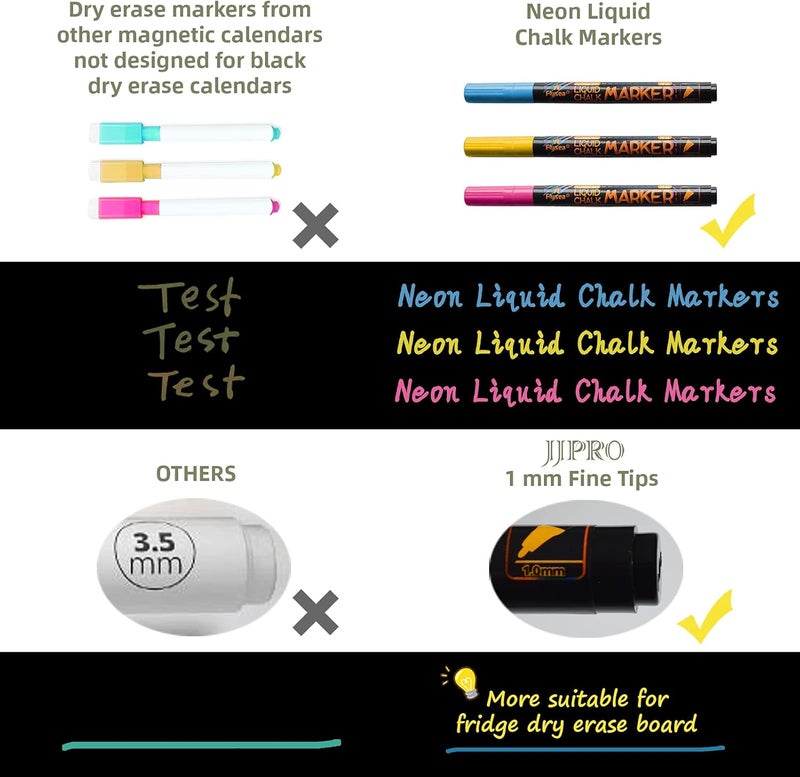 JJPRO Magnetic Chalkboard Weekly Planner - Reward Chore Chart Blackboard Combo Set with Neon Bright Liquid Chalk Markers - Bonus Grocery List and Notepad Blackboard for Refrigerator Included - Image 4