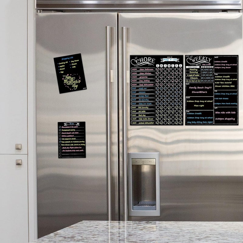 JJPRO Magnetic Chalkboard Weekly Planner - Reward Chore Chart Blackboard Combo Set with Neon Bright Liquid Chalk Markers - Bonus Grocery List and Notepad Blackboard for Refrigerator Included - Image 5