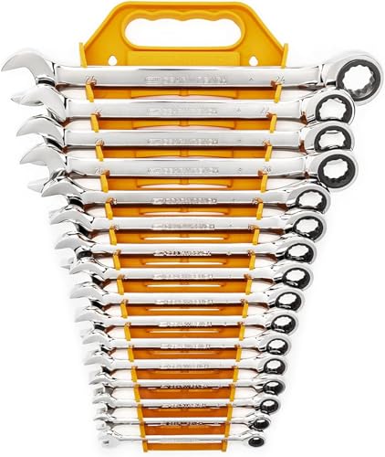 GEARWRENCH 16 Piece Ratcheting Combination Wrench Set with Tray Metric 9416