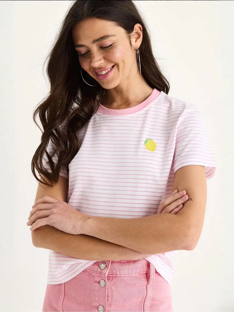 LUCCI Striped Embroidered Cotton T-Shirt