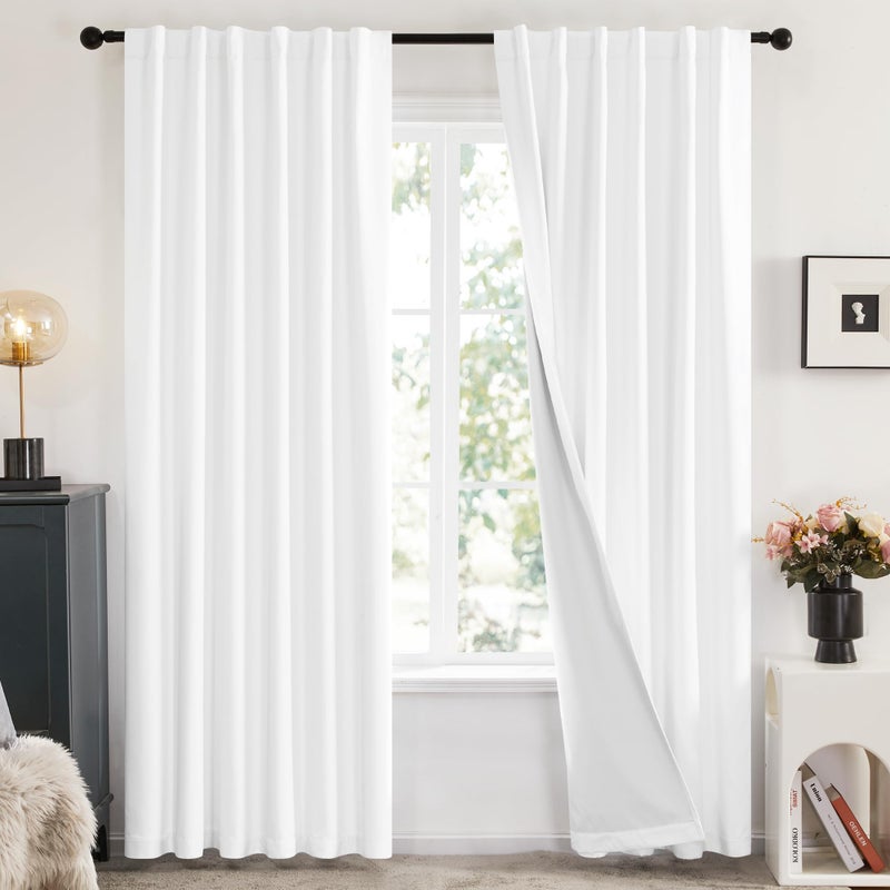 Deconovo White 100% Blackout Curtains for Living Room  Back Tab and Rod Pocket Room Darkening Curtain for Bedroom 84 Inches Long  52x84 Inch  2 Panels - Image 1