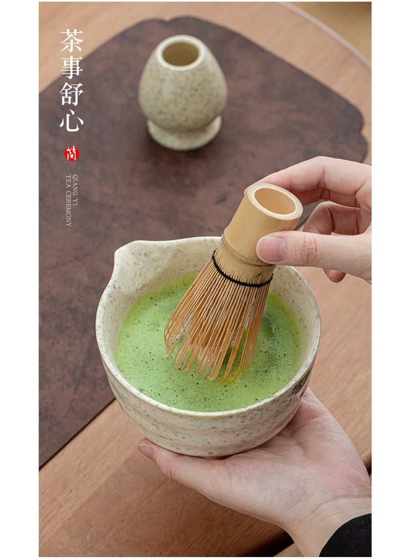 Satinior 4 Piece Matcha Tea Set Matcha Whisk Kit Matcha Ceramic Bowl Matcha Whisk, White Whisk Holder Traditional Scoop Perfect Set to a Traditional of Matcha Tool (Beige and green) - Image 3