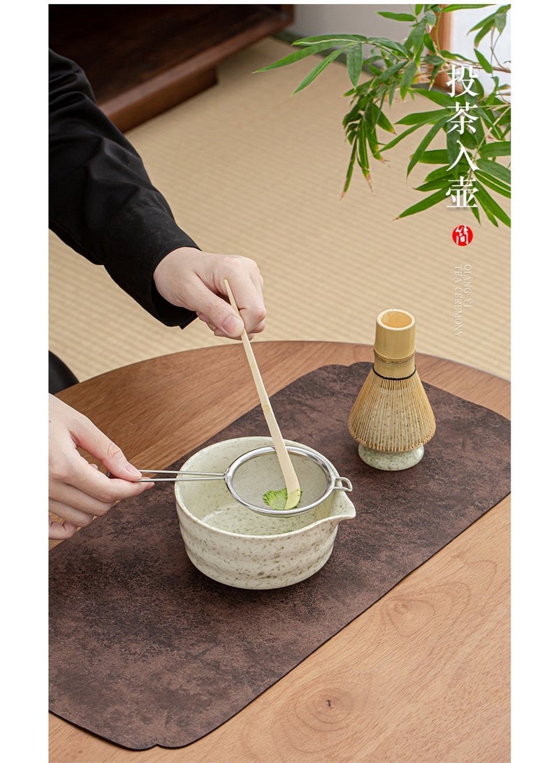 Satinior 4 Piece Matcha Tea Set Matcha Whisk Kit Matcha Ceramic Bowl Matcha Whisk, White Whisk Holder Traditional Scoop Perfect Set to a Traditional of Matcha Tool (Beige and green) - Image 2