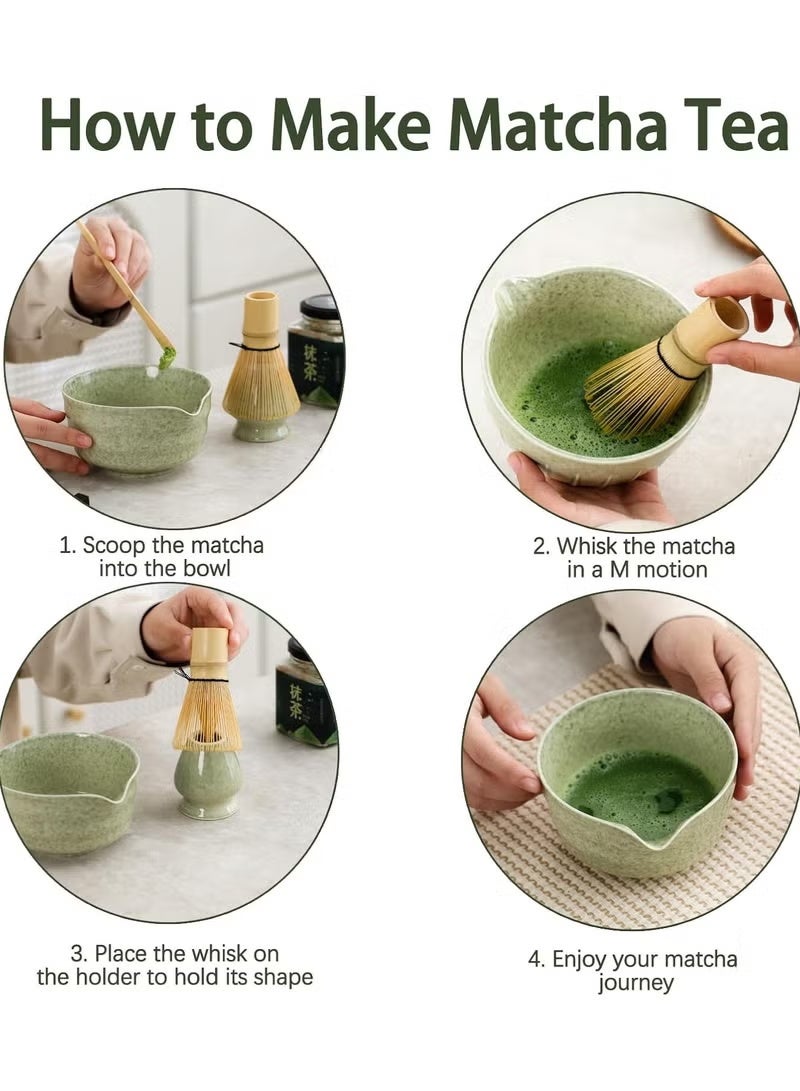 Satinior 4 Piece Matcha Tea Set Matcha Whisk Kit Matcha Ceramic Bowl Matcha Whisk, White Whisk Holder Traditional Scoop Perfect Set to a Traditional of Matcha Tool (Beige and green) - Image 4