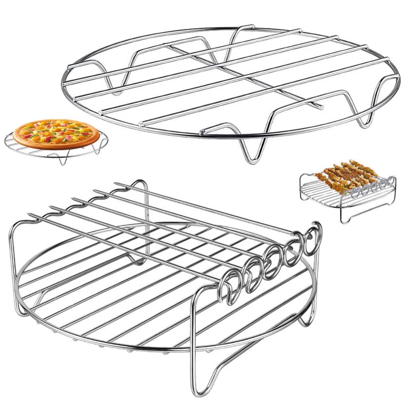 Air Fryer Rack for Air Fryer Oven Set of 2 Multipurpose Accessories Metal Double Layer Wire Rack with Skewer for Ninja Power XL Cosori Instant Pot Gourmia Chefman Dishwasher Safe