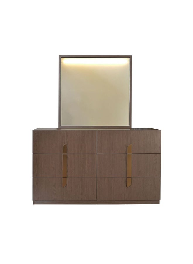 DANUBE HOME Ronin Dresser with Mirror & LED - Stylish Bedroom Storage in Walnut/Bronze - Engineered Wood, Melamine Finish, 2-Year Warranty - Size: L140xW46.5xH172cm - Image 1