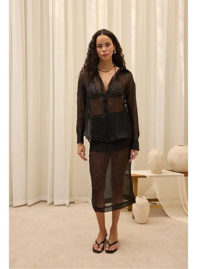 Bohemai  Sorcha Black Transparent Shirt Skirt Set. for Women | Best Price UAE