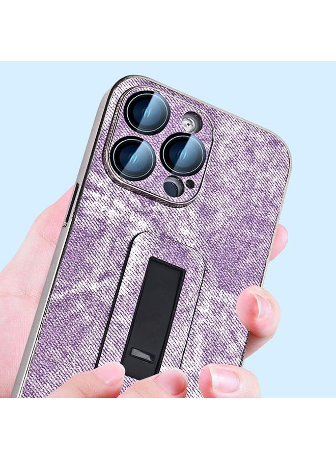Zaboon Case For iPhone 12 Pro Max Denim Pattern Electroplated Push-pull Bracket Cooling Phone Case - Image 3