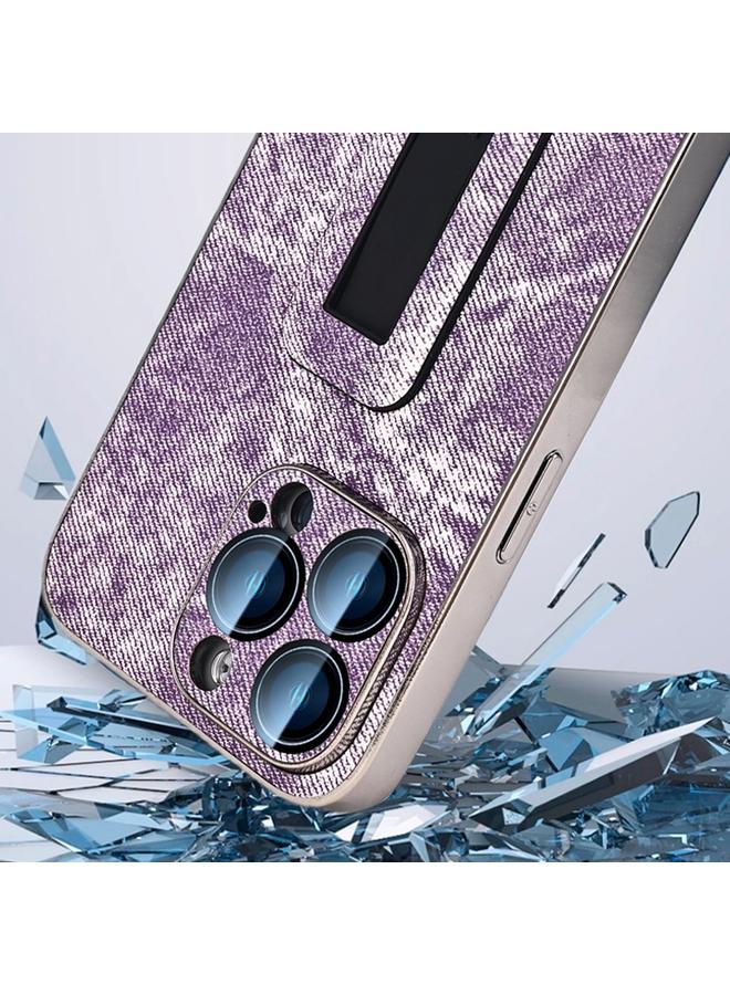 Zaboon Case For iPhone 12 Pro Max Denim Pattern Electroplated Push-pull Bracket Cooling Phone Case - Image 4