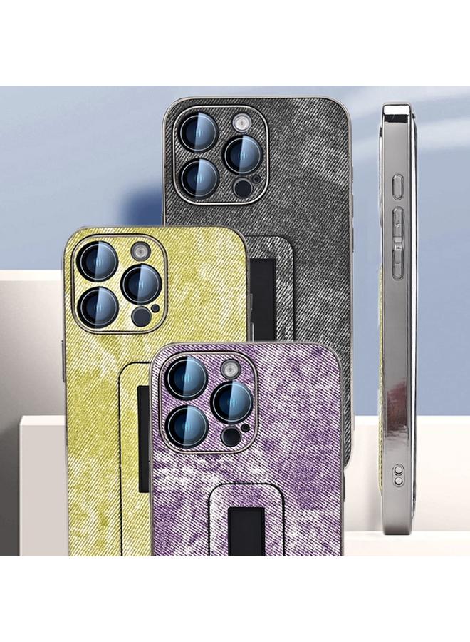 Zaboon Case For iPhone 12 Pro Max Denim Pattern Electroplated Push-pull Bracket Cooling Phone Case - Image 2