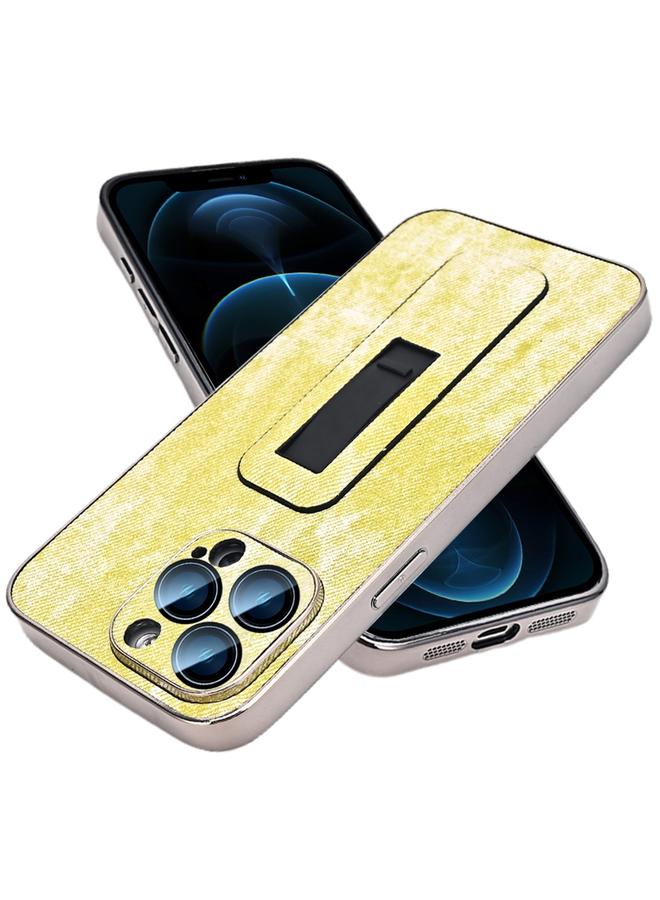 Zaboon Case For iPhone 12 Pro Max Denim Pattern Electroplated Push-pull Bracket Cooling Phone Case - Image 1