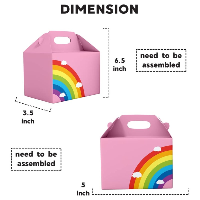 Festiko® 6 Pcs Pink Party Treat Boxes With Rainbow & Cloud Sign, Rainbow Theme Boxes, Party Favor Boxes, Party Favor Candy Boxes, Gable Paper Gift Boxes with Handles, Rainbow Theme Party Supplies - Image 3