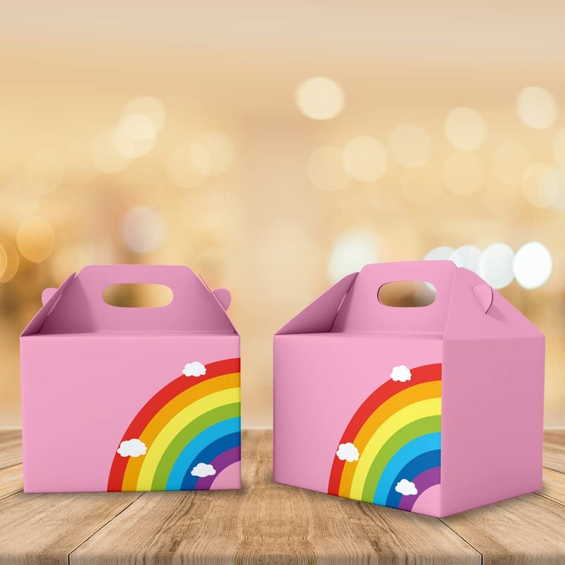 Festiko® 6 Pcs Pink Party Treat Boxes With Rainbow & Cloud Sign, Rainbow Theme Boxes, Party Favor Boxes, Party Favor Candy Boxes, Gable Paper Gift Boxes with Handles, Rainbow Theme Party Supplies - Image 5