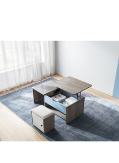 LINSY LINSY - Modern Large Coffee Table With Sturdy Desk Function, Storage Compartment, And Stool Chair with Storage Compartment, Grey wood Color 116L x64W x 43.8H cm  - Image 1