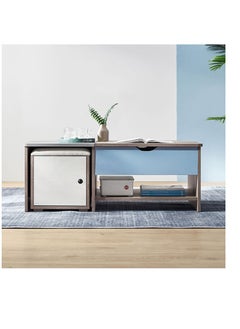 LINSY LINSY - Modern Large Coffee Table With Sturdy Desk Function, Storage Compartment, And Stool Chair with Storage Compartment, Grey wood Color 116L x64W x 43.8H cm  - Image 2