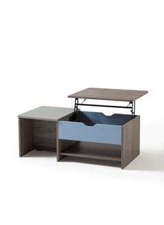 LINSY LINSY - Modern Large Coffee Table With Sturdy Desk Function, Storage Compartment, And Stool Chair with Storage Compartment, Grey wood Color 116L x64W x 43.8H cm  - Image 3